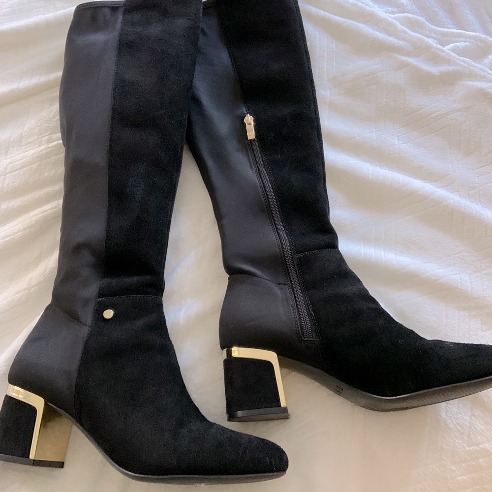 DKNY Black with Gold Accents Knee High Boots